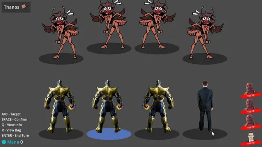 Wrath of the Witty v2 (2024) Concluded Prototype | Team of 3 Designed &amp; Implemented: ● RPG-inspired battle system ● Spreadsheet to in-editor resources tool